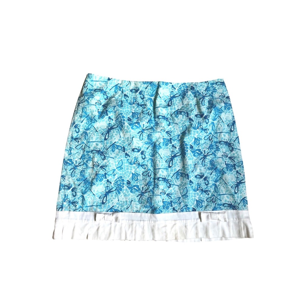 Lilly Pulitzer Blue Dragonfly‎ Print Mini Skirt Bow Hem 14 Preppy Coastal Resort